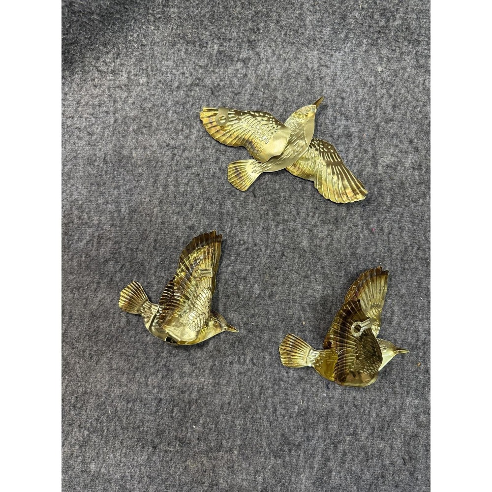 Set‎ of 3 Brass Flying Birds Wall Decor Metal Sculptures Swallow Trio Embossed - Picture 7 of 7